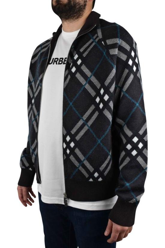  버버리 집업 니트 체크 패턴 울 가디건 (하이 칼라) - BURBERRY