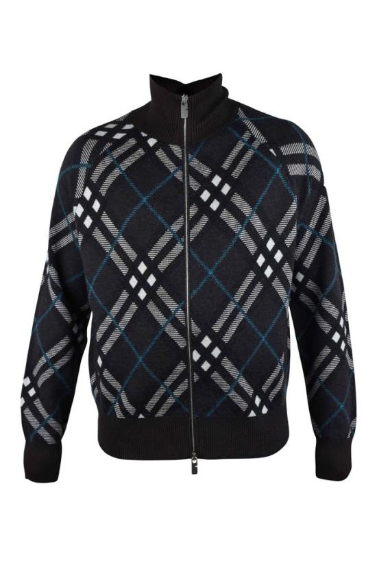  버버리 집업 니트 체크 패턴 울 가디건 (하이 칼라)