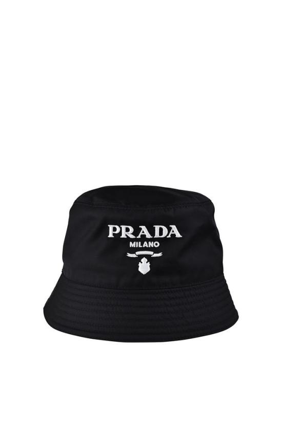  프라다 모자 자수 로고가 있는 클래식 버킷햇 (레나일론 소재)