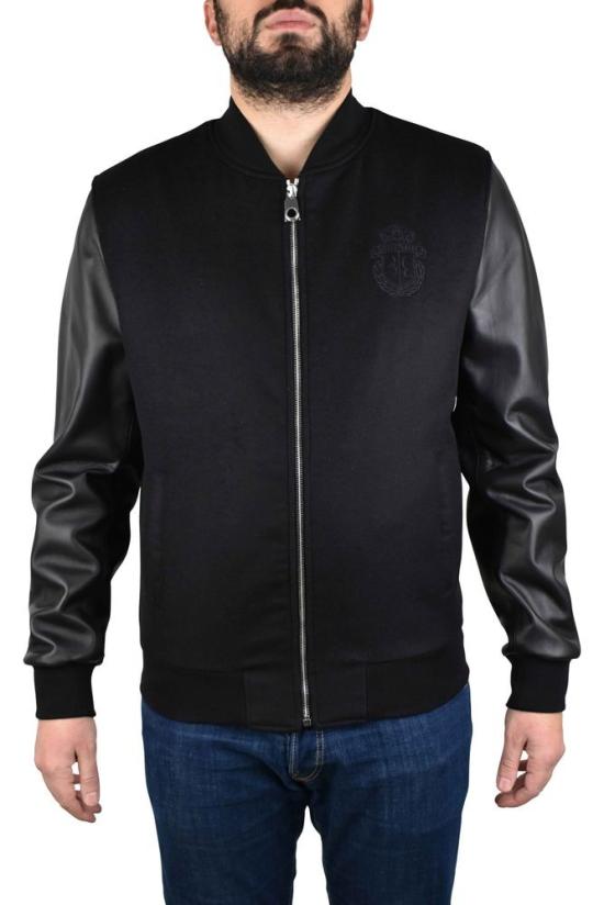  빌리어네어 자켓 두 가지 소재로 제작된 가죽 소매 봄버 재킷 - BILLIONAIRE