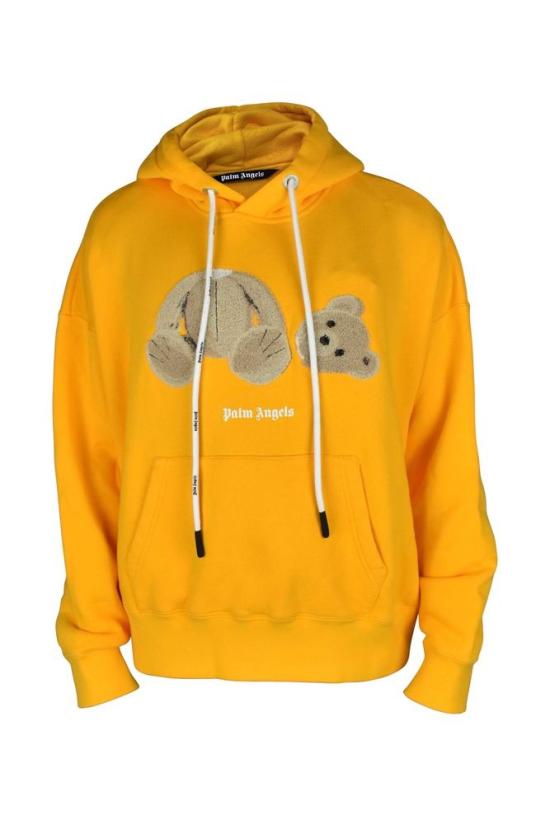  팜앤젤스 후드 티셔츠 테디베어 시그니처 프린트가 있는 노란색 후드티