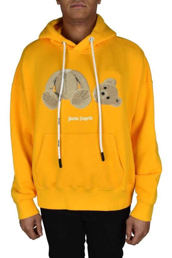  팜앤젤스 후드 티셔츠 테디베어 시그니처 프린트가 있는 노란색 후드티 - PALM ANGELS