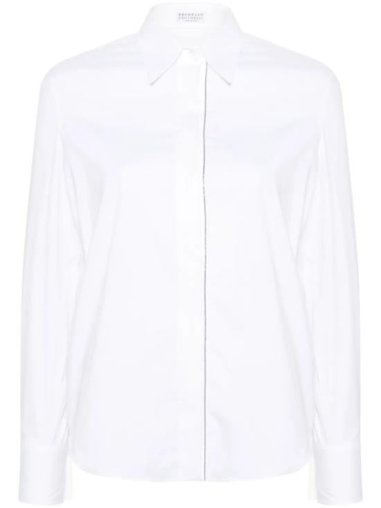 26SS 브루넬로 쿠치넬리 스트레치 코튼 포플린 샤이니 트림 셔츠 M0091MA626 C159 BIANCO