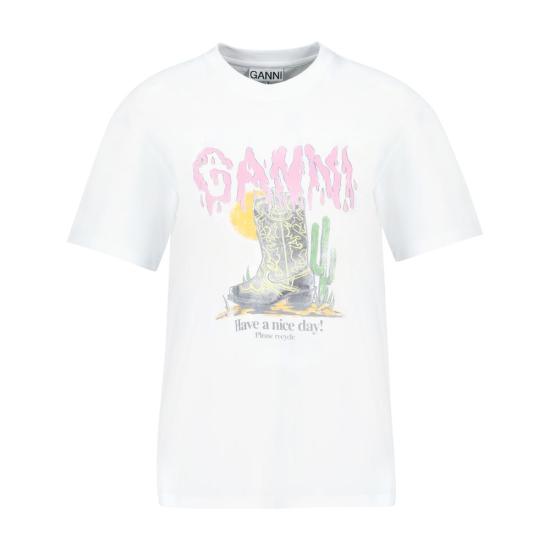 26SS 가니 웨스턴 부츠 프린트 티셔츠 A1050075 151 WHITE