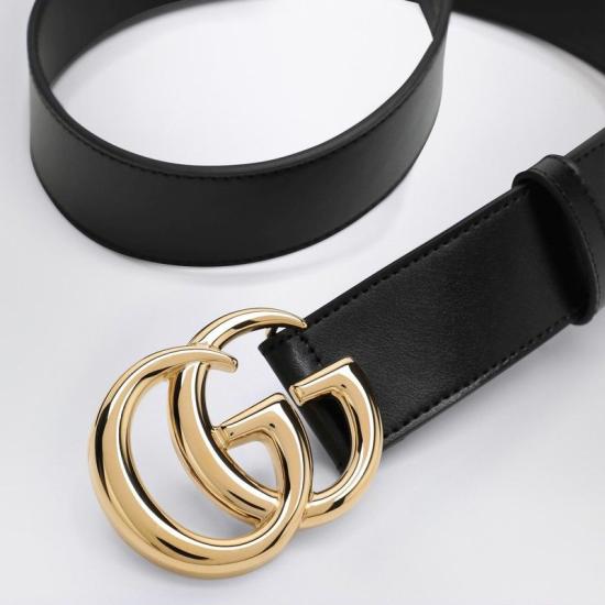  구찌 GG 마몽 샤이니 버클 레더 벨트 4068310YA0G 1000 BLACK - GUCCI
