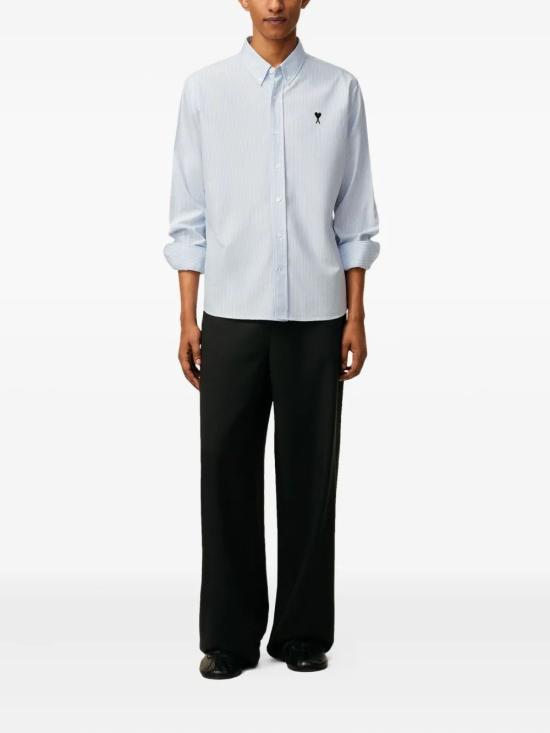 26SS 아미 스몰 하트 로고 스트라이프 코튼 옥스포드 버튼 다운 셔츠 HSH763CO0087 475BLEUBLANC - AMI