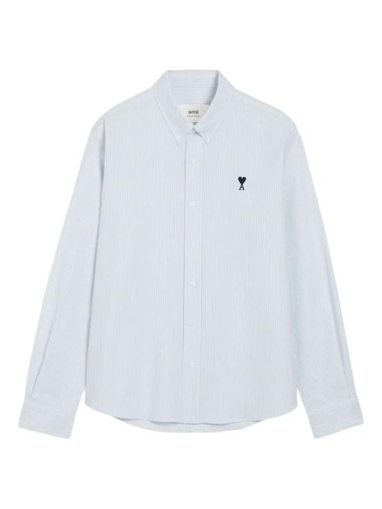 26SS 아미 스몰 하트 로고 스트라이프 코튼 옥스포드 버튼 다운 셔츠 HSH763CO0087 475BLEUBLANC