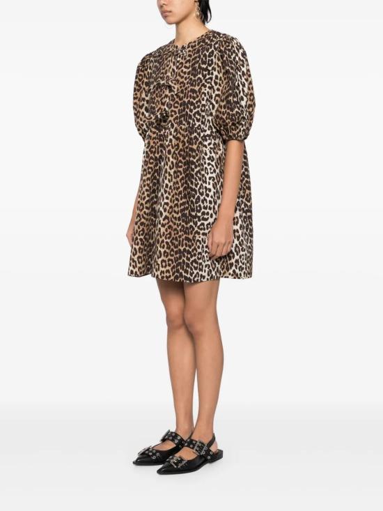 26SS 가니 프린티드 타이 스트링 포플린 미니 드레스 F9758 943LEOPARD - GANNI