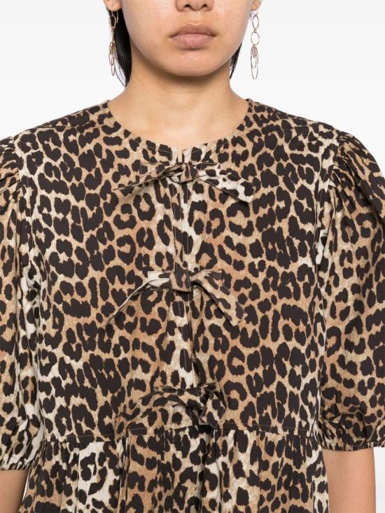 26SS 가니 프린티드 타이 스트링 포플린 미니 드레스 F9758 943LEOPARD - GANNI