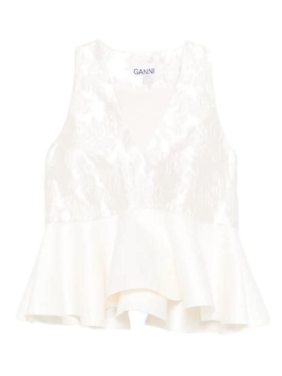 26SS 가니 새틴 클로케 페플럼 슬리브리스 탑 A1040097 135EGRET