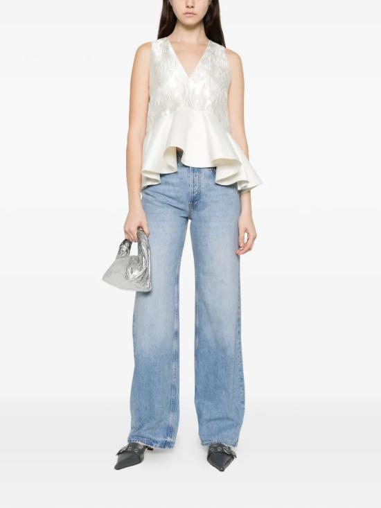 26SS 가니 새틴 클로케 페플럼 슬리브리스 탑 A1040097 135EGRET - GANNI