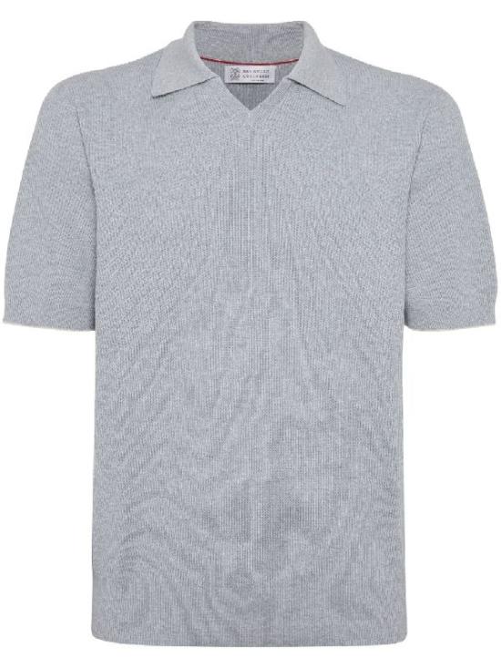 26SS 브루넬로 쿠치넬리 잉글리시 립 코튼 니트 폴로셔츠 M29400015CY162 Grey
