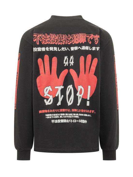 26SS 44레이블 반팔 티셔츠 B0030575FA706 P753 BLACK STOP HIGH RISK RED - 44 LABEL