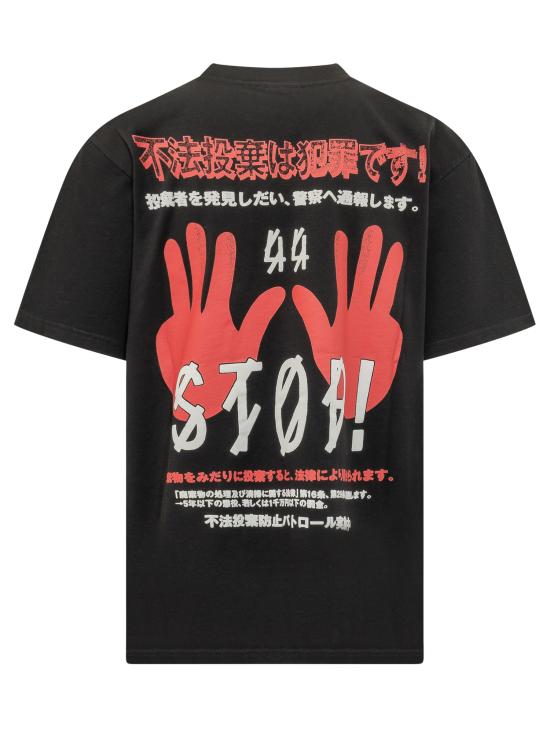 26SS 44레이블 반팔 티셔츠 B0030556FA706 P753 BLACK STOP HIGH RISK RED - 44 LABEL
