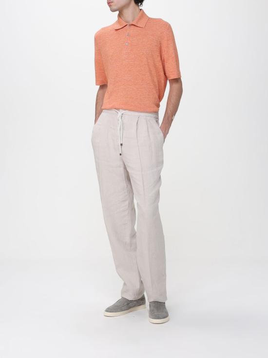 26SS 브루넬로 쿠치넬리 린넨 코튼 니트 폴로 셔츠 M2L00315 C7859 Orange - BRUNELLO CUCINELLI