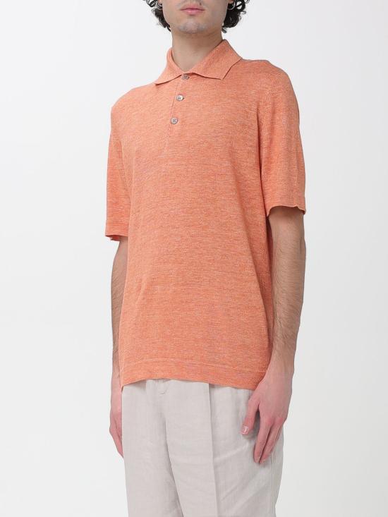 26SS 브루넬로 쿠치넬리 린넨 코튼 니트 폴로 셔츠 M2L00315 C7859 Orange - BRUNELLO CUCINELLI