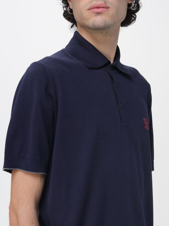 26SS 브루넬로 쿠치넬리 로고 경량 코튼 니트 폴로 셔츠 M29800195 CW425 Blue - BRUNELLO CUCINELLI
