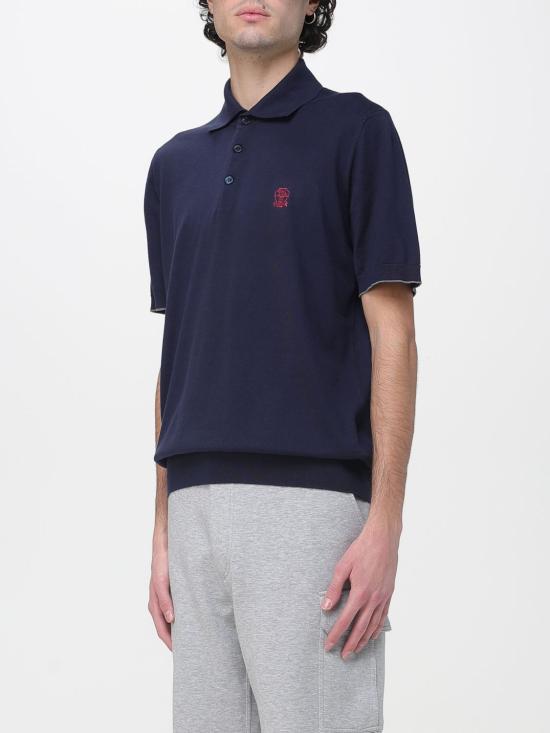 26SS 브루넬로 쿠치넬리 로고 경량 코튼 니트 폴로 셔츠 M29800195 CW425 Blue - BRUNELLO CUCINELLI
