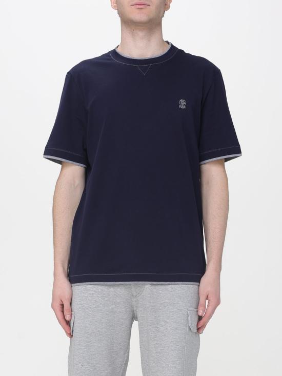 26SS 브루넬로 쿠치넬리 레이어링 코튼 저지 크루넥 티셔츠 M0B137451G CD325 Blue