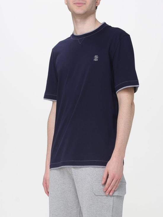 26SS 브루넬로 쿠치넬리 레이어링 코튼 저지 크루넥 티셔츠 M0B137451G CD325 Blue - BRUNELLO CUCINELLI