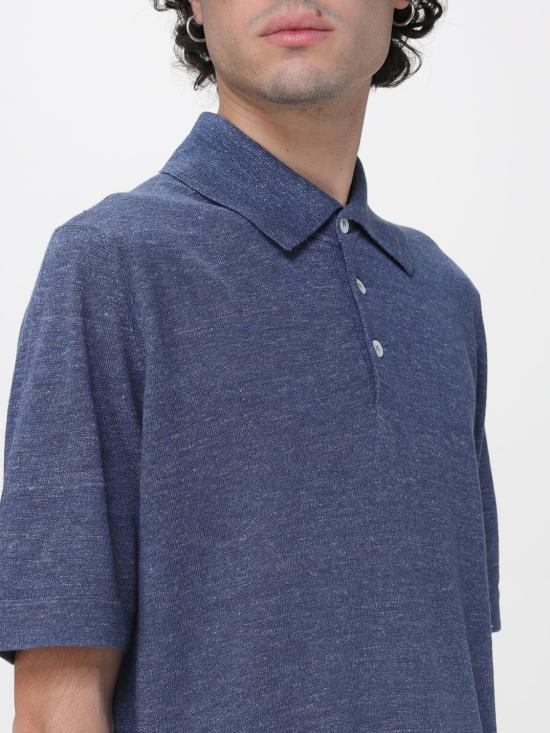 26SS 브루넬로 쿠치넬리 린넨 코튼 니트 폴로 셔츠 M2L00315 C7860 Gnawed Blue - BRUNELLO CUCINELLI