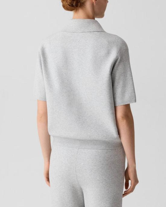  띠어리 블라우스 시어리 오버사이즈 폴로 탑 그래비티 멜란지 - THEORY