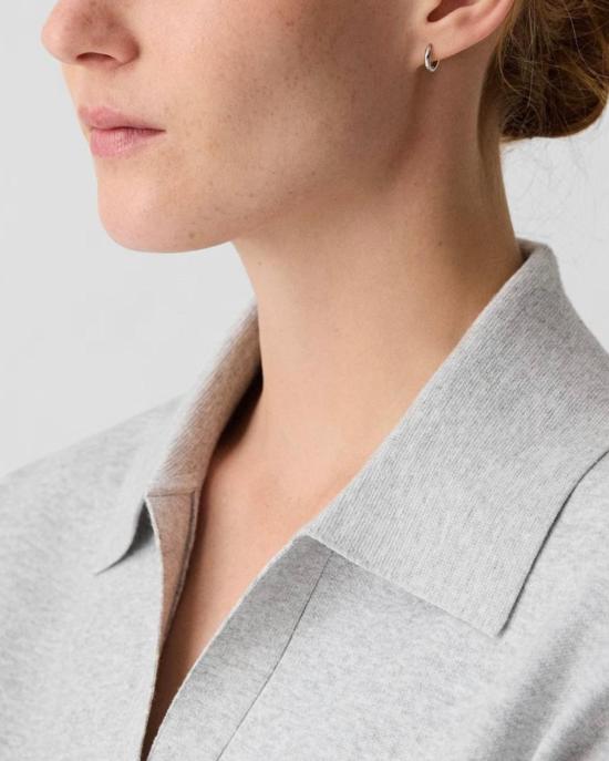  띠어리 블라우스 시어리 오버사이즈 폴로 탑 그래비티 멜란지 - THEORY