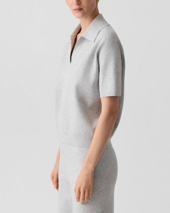  띠어리 블라우스 시어리 오버사이즈 폴로 탑 그래비티 멜란지 - THEORY