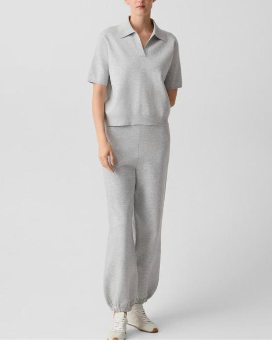  띠어리 블라우스 시어리 오버사이즈 폴로 탑 그래비티 멜란지 - THEORY