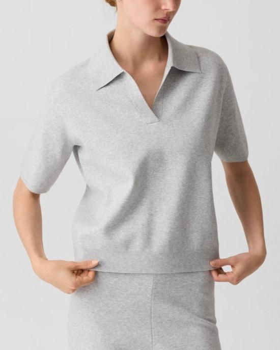  띠어리 블라우스 시어리 오버사이즈 폴로 탑 그래비티 멜란지 - THEORY