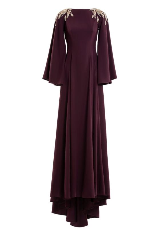  사이드 코베이시 롱 원피스 장식된 크레이프 카프탄