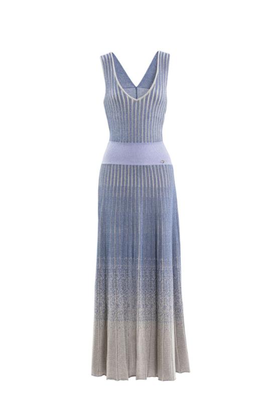  사이드 코베이시 롱 원피스 디그레이드 니트웨어 드레스