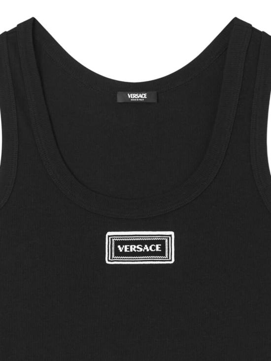 26SS 베르사체 로고 패피 리브드 스트레치 코튼 탱크탑 10232101A172221B000 Black - VERSACE