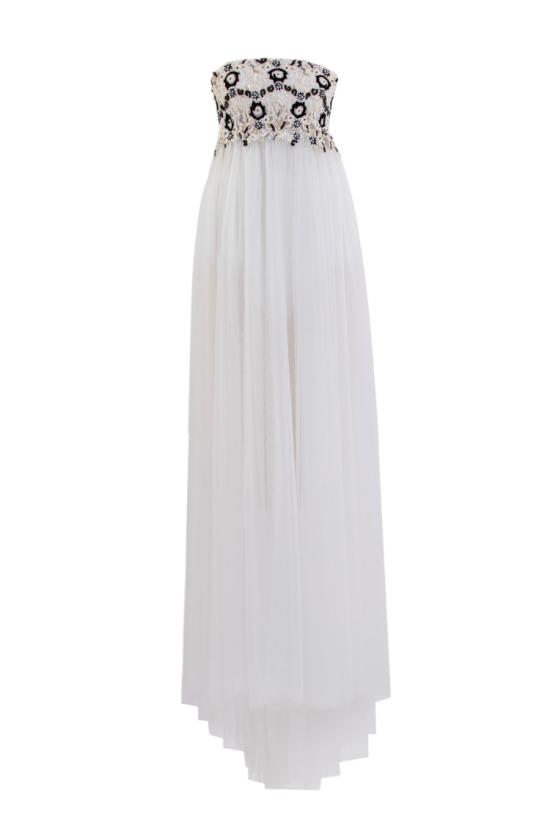  사이드 코베이시 롱 원피스 자수 튈 드레스