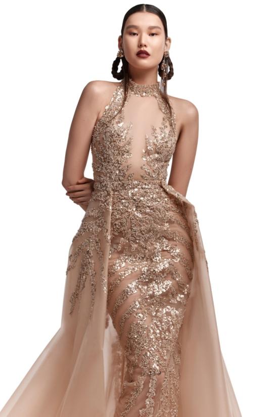  사이드 코베이시 롱 원피스 금색 비즈 장식 롱 드레스 - SAIID KOBEISY