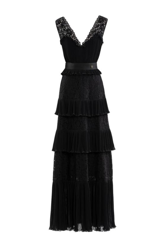  사이드 코베이시 롱 원피스 주름 레이스 드레스