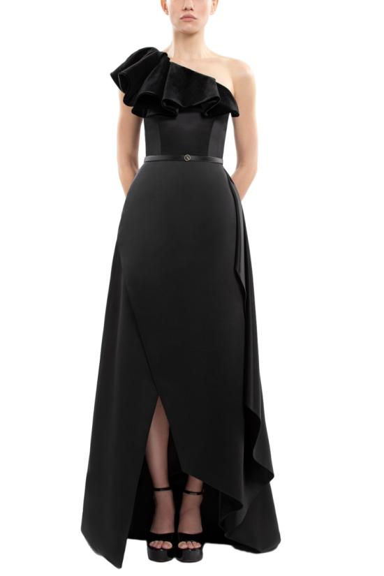  사이드 코베이시 롱 원피스 원숄더 벨벳 및 새틴 드레스 - SAIID KOBEISY