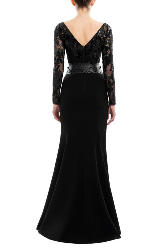  사이드 코베이시 롱 원피스 자수 장식 크레이프 드레스 (가죽 벨트 포함) - SAIID KOBEISY