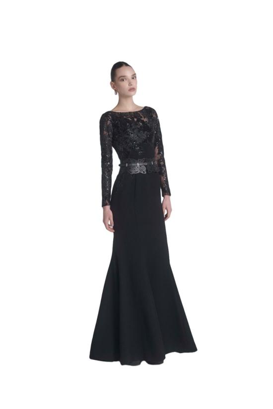  사이드 코베이시 롱 원피스 자수 장식 크레이프 드레스 (가죽 벨트 포함) - SAIID KOBEISY