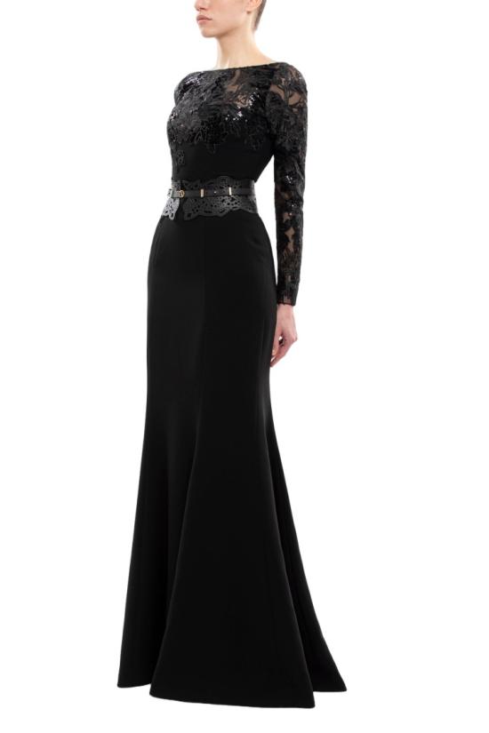  사이드 코베이시 롱 원피스 자수 장식 크레이프 드레스 (가죽 벨트 포함) - SAIID KOBEISY