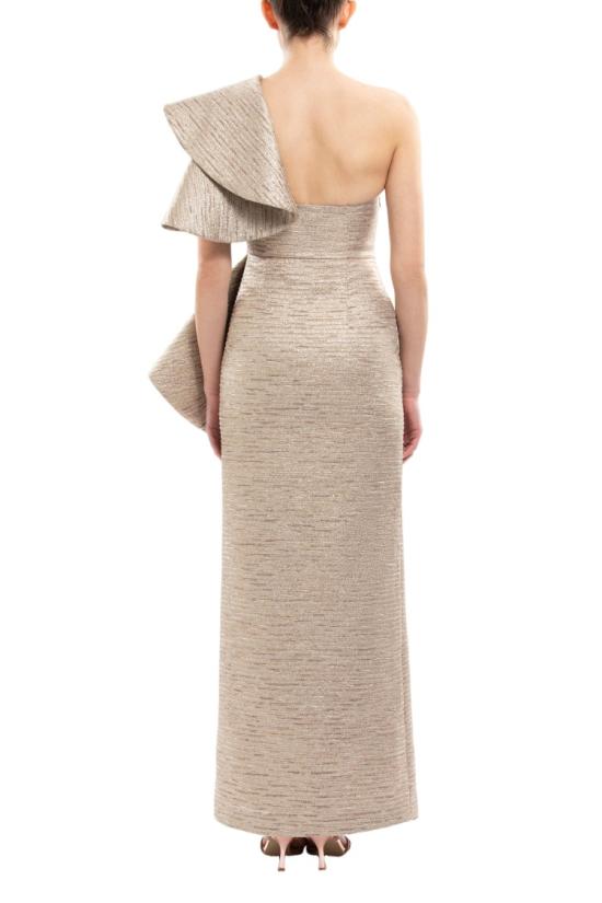  사이드 코베이시 롱 원피스 러플 장식의 연한 금색 브로케이드 드레스 - SAIID KOBEISY