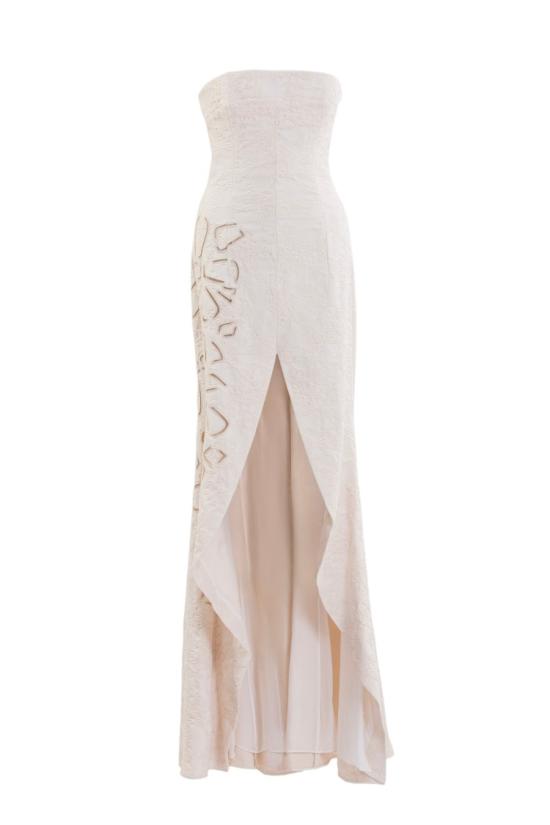  사이드 코베이시 롱 원피스 소매 탈부착 가능한 자카드 드레스