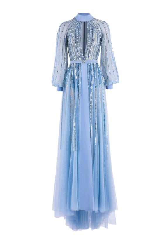  사이드 코베이시 롱 원피스 자수 드레스