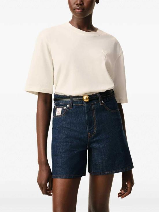 26SS 아미 화이트 코튼 드 하트 엠보스 티셔츠 UTS357726136 - AMI