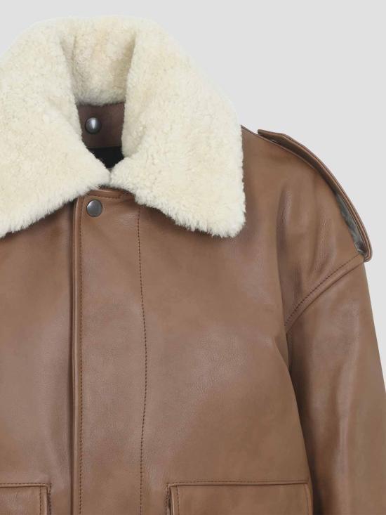 26SS 생로랑 시어링 칼라 가죽 봄버 자켓 843525YCTE22146 Brown - SAINT LAURENT