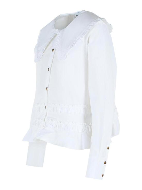 26SS 가니 스트레치 코튼 러플 셔츠 A1040096ZZ8 White - GANNI