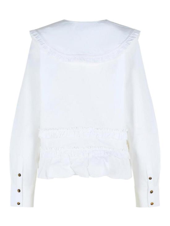 26SS 가니 스트레치 코튼 러플 셔츠 A1040096ZZ8 White - GANNI
