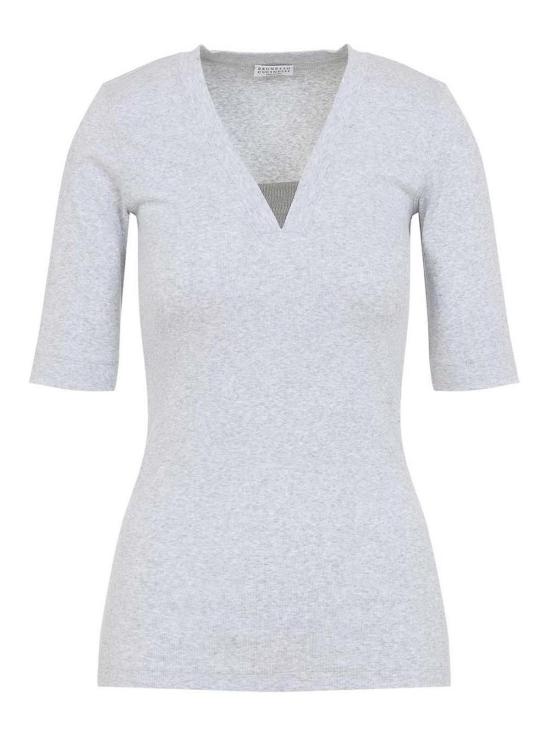 26SS 브루넬로 쿠치넬리 코튼 브이넥 티셔츠 M0TC8EL692C8003 Silver