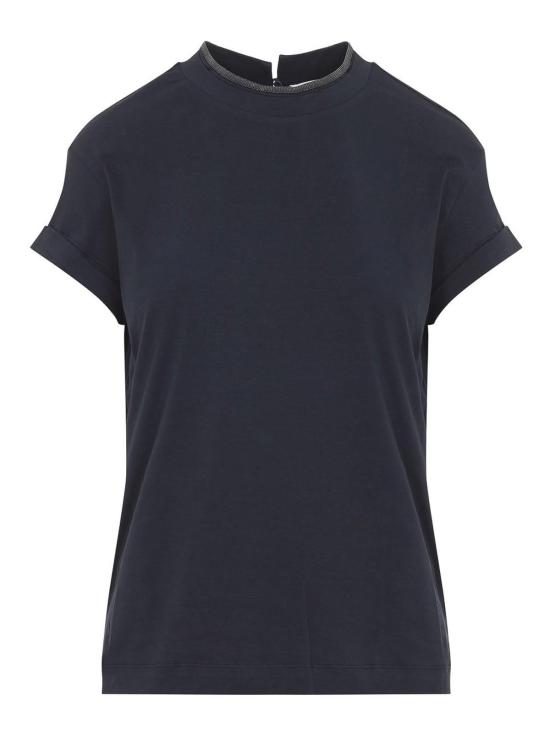 26SS 브루넬로 쿠치넬리 콘트라스트 트림 코튼 티셔츠 M0T18BD200C4224 Blue