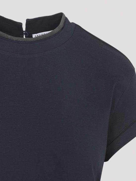 26SS 브루넬로 쿠치넬리 콘트라스트 트림 코튼 티셔츠 M0T18BD200C4224 Blue - BRUNELLO CUCINELLI